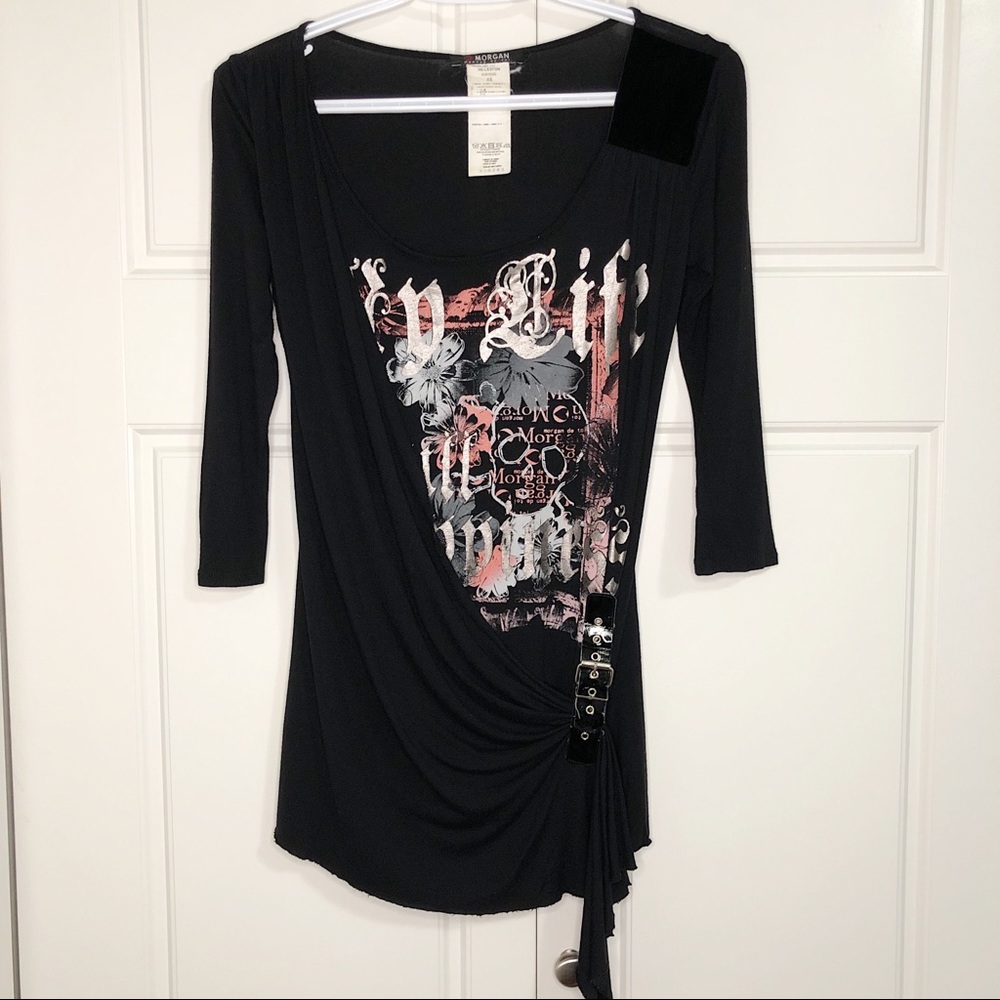 Morgan De Toi Black Women Side Half Sleeve Dress